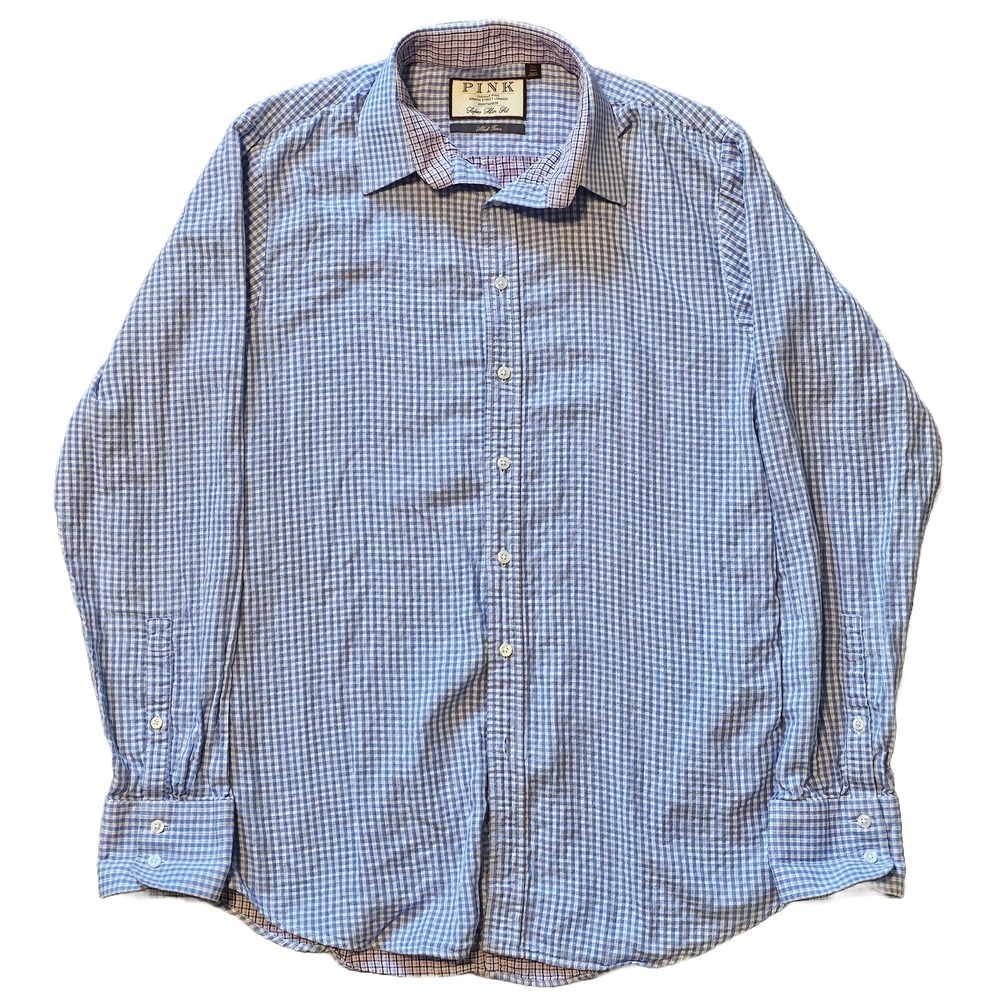 PINK Thomas Pink Men's 15 1/2  (39CM) Super Slim Fit About Town Dress Shirt Blue